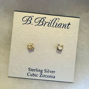 B brilliant Sterling Silver Cubic Zirconia Studs